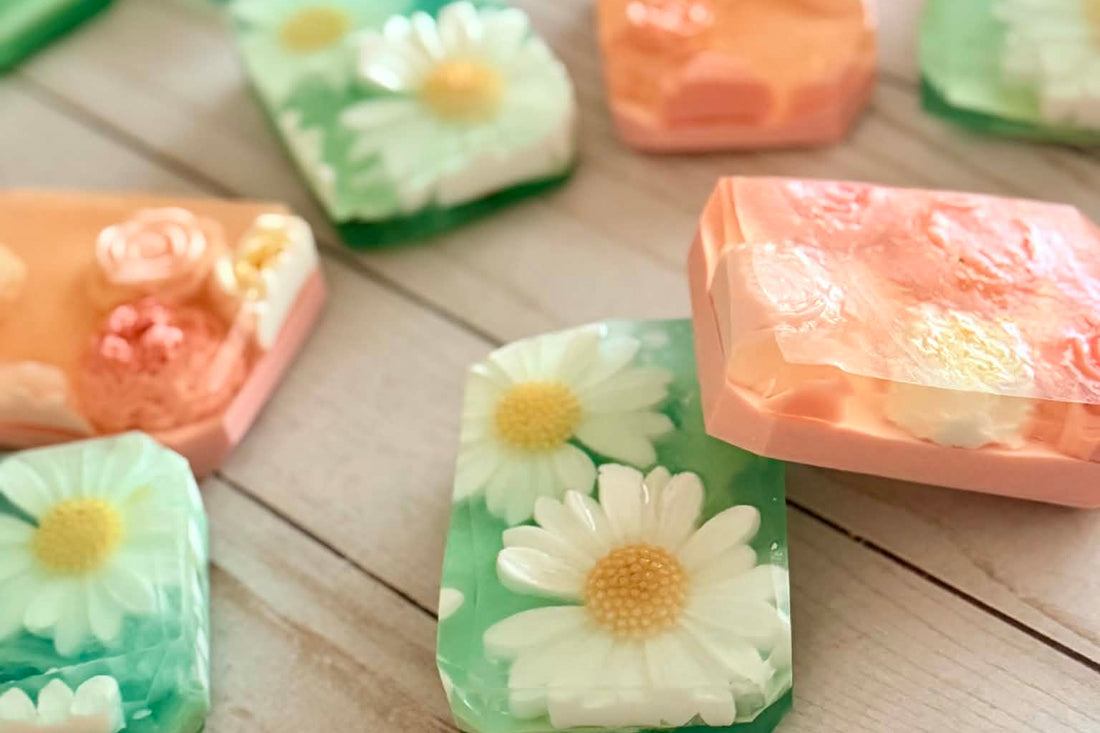 Bars of soap with floral design